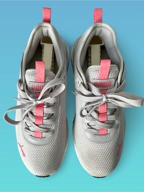 Puma PC Runner Grey & Neon Pink Mesh Athletic Running Shoes Sneakers Sz9